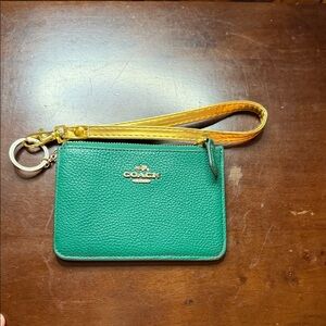 Coach Emerald Wristlet with added gold Strap
